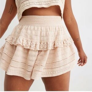 Aerie Lace Ruffle Mini‎ Skirt - Sandalwood